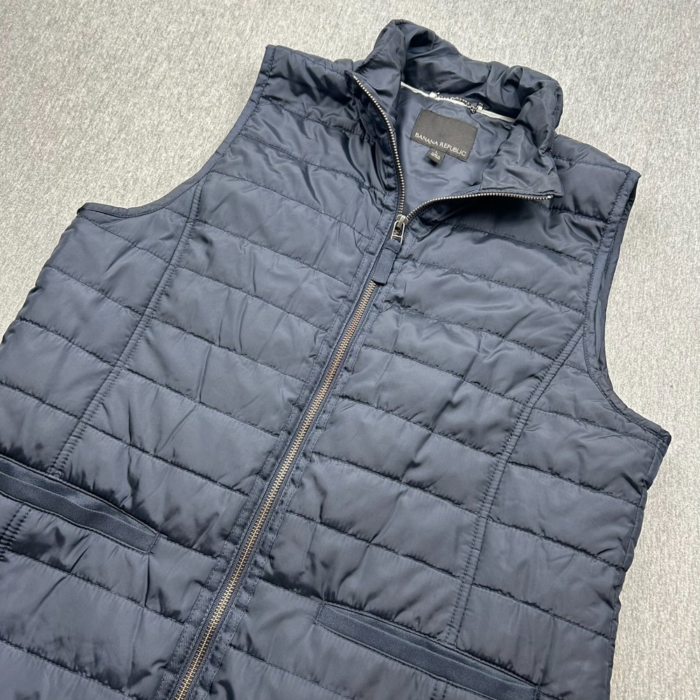 Banana Republic Quilted Puffer Vest Womens Large Navy Blue Full Zip